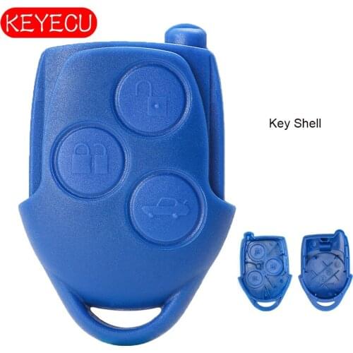 Keyecu Replace Remote Key Shell Case FOB 3 Button for Ford Transit Blue