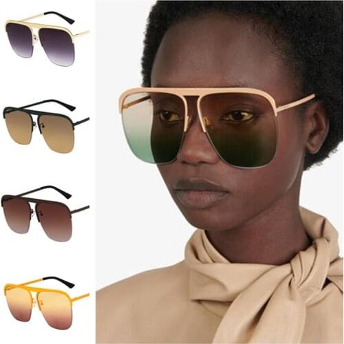 Women Sunglasses Semi-Rimless Sun Glasse Alloy Oversize Frame Goggles Anti-UV Spectacles Gradient Lens Eyeglasses Adumbral A
