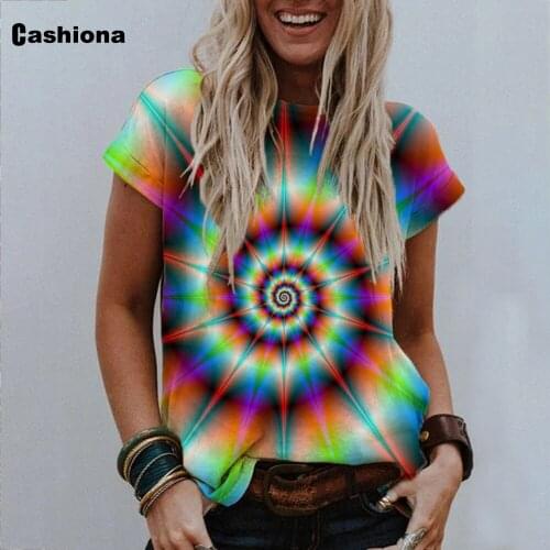 Cashiona Plus size Female Tops 2021 Summer New Patchwork T-shirt Fashion 3D Print Loose Tees Clothing Women O-neck Casual Shirts