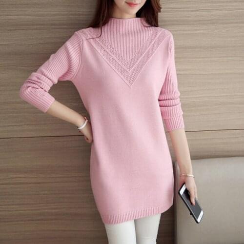 Winter Women knitted Sweater Autumn Korean Turtleneck Hollow Out Loose Slim Mid-length Soft Ladies Pullover kobieta swetry Z586