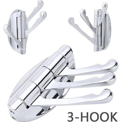 3 Hooks Stainless Steel Robe Towel Coat Hooks Holder Hanger Bathroom Swival Coat Hooks Multifunction Bathroom Accessories