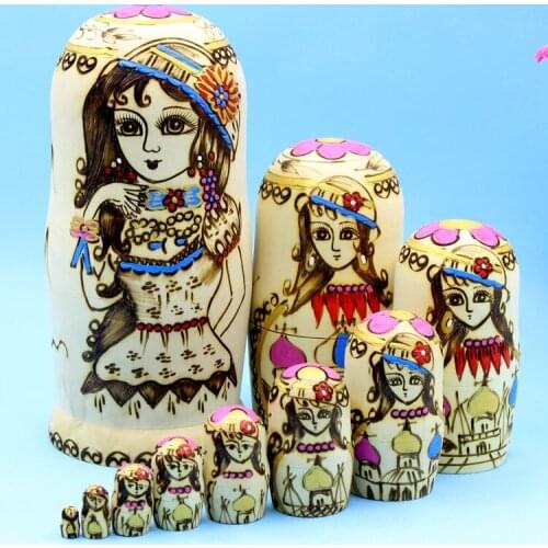 10Layers/Set Matryoshka Doll Wooden Russian Nesting Dolls Traditional Wishing Dolls Kid Toys Gift Collection