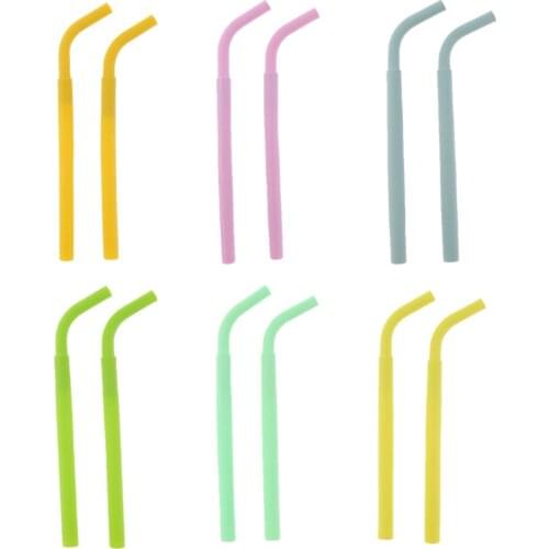 2pcs Silicone Flexible Reusable Straight Bent Drinking Straws Hot Cold Drinks Straw with Carrying Case