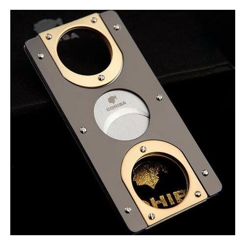 2019 Double Blades Stainless Steel Gold Plated Cigar Cutter Pocket Gadgets Cigarre Cutter Knife Cuban Cigars Scissors