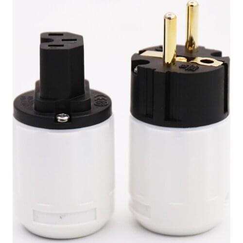 Pair 24K Gold Plated HI-End Schuko Power Plug European Plug Adapter Schuko Type for Germany, France, Europe, Russia