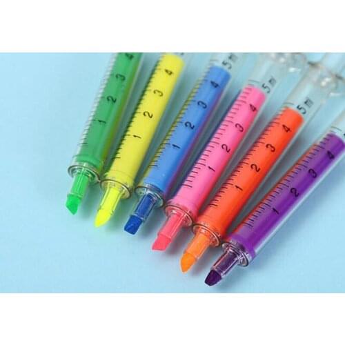 3pc Creative Oblique Head Color Highlighter Funny Cute Needle Tube Syringe Permanent Marker Pen Student Child Color Marker Pen