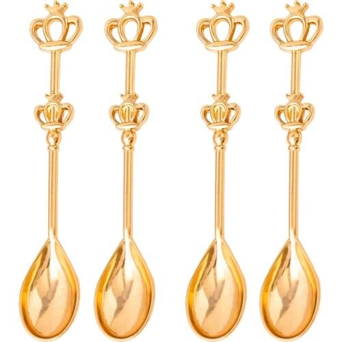 4pcs Stainless Steel Coffee Milk Spoon Crown Cake Ice Cream Spoon Dessert Shovel Baby Shower Gift Kitchen Bar Utensils Tableware
