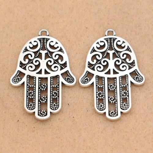 5PCS Antique Silver Plated Fatima Hand Charm Pendant Jewelry DIY Making Bracelet Accessories Findings 36x24mm