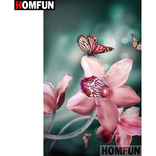 HOMFUN Full Diamond Embroidery Diy 5D Diamond Painting Cross Stitch "Flower butterfly" Full Drill Home Room Decor A27232
