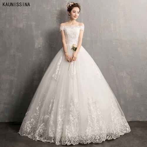 KAUNISSINA Off the Shoulder Ball Gown Bridal Dress Princess Appliques Vestido De Noiva Vintage White Wedding Dresses For Women
