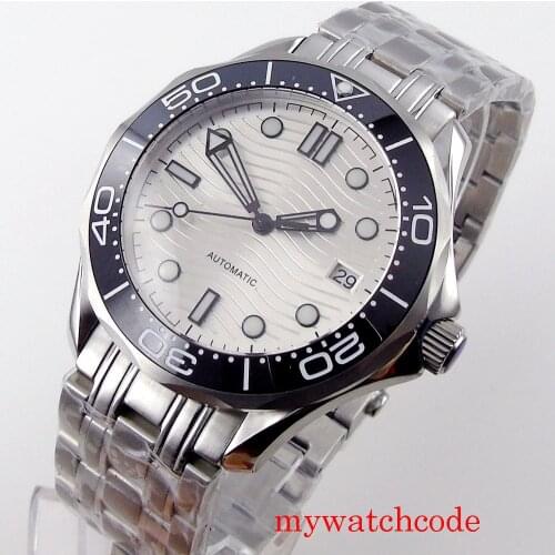 Bliger High Quality 24 Jewels NH35 Automatic 41mm Watch Men White Dial Sapphire Crystal Mental Bracelet Date Indicator