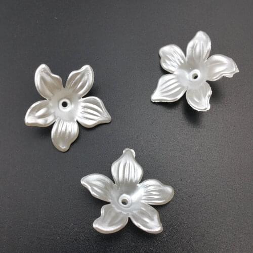 50pcs/Lot 27mm Imitation pearls Flower Loose Spacer Bead Caps Cone End Beads Cap Filigree For DIY Jewelry Finding Making