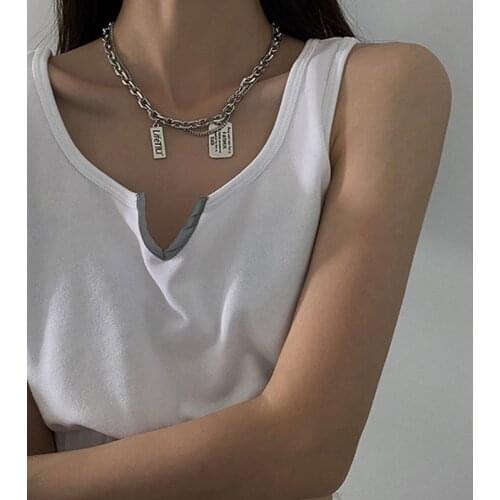 Hip-hop Tag Pendant Necklace for Women Silver Color Clavicle Chain Short Necklaces Female 2021 Fashion Jewelry Simple New