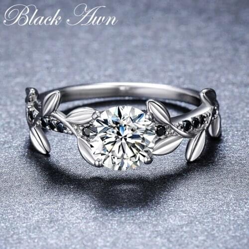 2019 New Romantic 925 Sterling Silver Fine Jewelry Engagement Black Spinel Flower Engagement Ring for Women Anillos Mujer G079