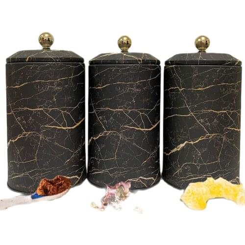 Black Marble Patterned Gilt Tea Coffee Sugar Spice Storage Jar of 3 pcs Tea Candy Coffee Spice Storage Container kitchen