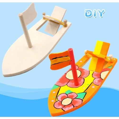Wooden sailboat creative blank model Kindergarten children painted DIY boat handmade material kits educational puzzle toys