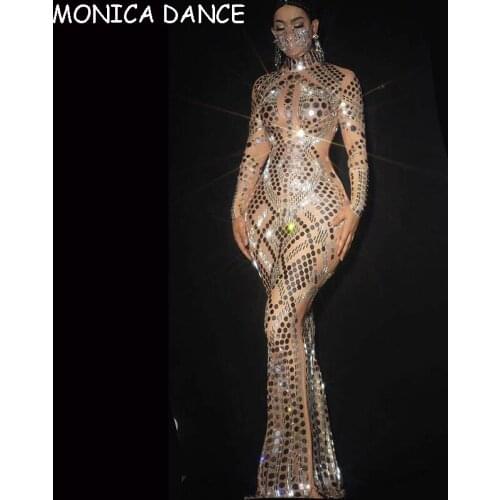 Women Sexy Luxury Party Celebration Sequin Long Dress Women Stretch Mesh Perspective Evening Bodycon Dress Singer Prom Dress