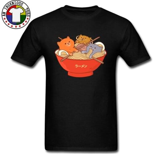 Ramen Noodles Sushi Cats Interesing T Shirt Japanese Kitten Mew Hokusai Cute Graphic Men Tshirt Family Tshirts Free Shipping