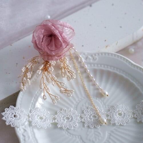 FXLRY Original Handmade Natural Freshwater Pearl Purple Everlasting Flower Forest Tassel Hairpin Side Clip Hair Ornament