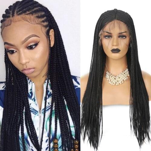 Charisma Long Braided Wigs Heat Resistant Fiber Hair 13X6 Synthetic Lace Front Wig with Baby Hair Box Braids Synthetic Wig