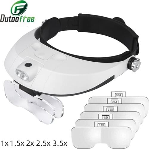 Repair Tool Magnifying Glass With Led Lights 1X 1.5X 2X 2.5X 3.5X 2LED Head-Mounted Illuminating Magnifier Glasses Loupe