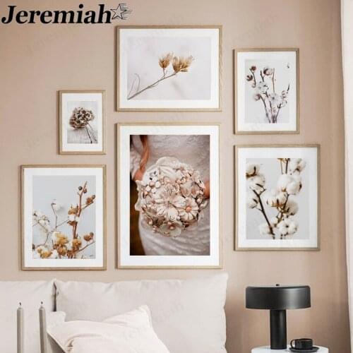 Nordic Cotton Canvas Painting Autumn Plants Flowers Woman Poster Picture Print Wall Art Modern Room Home Decoration