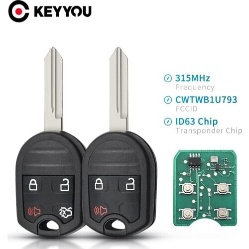 KEYYOU 3/4 Buttons Car Remote Key Fob 315MHz 4D63 For Ford Edge Escape Expedition Explorer Flex Fusion Mustan Taurus CWTWB1U793