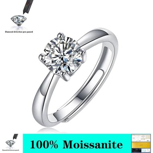 Moissanite Diamond Ring 925 Silver Engagement Ring Classic Round Womens Wedding 18 k white gold color Size 0.5/1.0 Carat