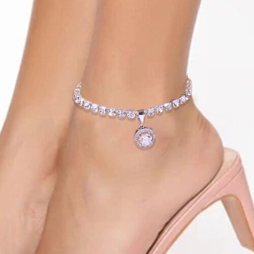Stonefans Summer Fashion Round Rhinestone Pendant Anklet for Women Beach Crystal Ankle Bracelet Tennis Chain Jewelry Accessories