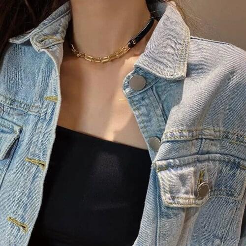 Fashion Leather Choker Pendant Necklaces For Women Black Long Necklace Choker High Street Punk Jewelry Chains Dress Accessories