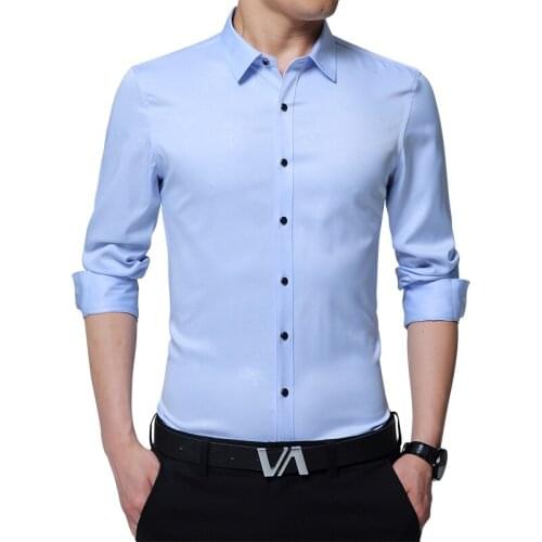 2018 Brand New Autumn Wedding Silk Dress Shirts High Quality Mens Long Sleeve Casual Shirt Male Slim Fit Business Solid Shirts