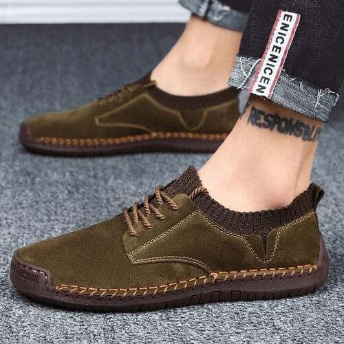 Men Genuine Leather Walking Shoes Men Handmade Sewing Flat Lofers Outdoor Sport Sneakers Male Climing Shoes Zapatillas Chaussure