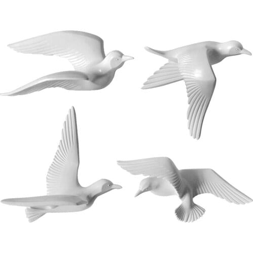 Set of 4 Creative 3D Seagull Birds Wall Hangings Resin DIY Home Wall Decorations