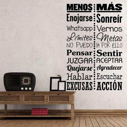 Large Spanish Less to Angry More To Smile Quote Wall Sticker Baby Nursery Office Inspirational Quote Wall Decal Classroom Vinyl