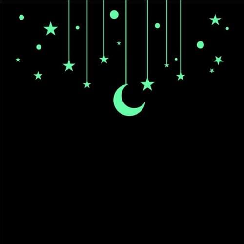 Hanging Moon Stars and Round Dots Glow in the Dark Wall Stickers Kids Rooms Living Room DIY Decoration Luminous Decal Home Decor
