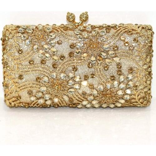 Latest Wedding Party Crystal Clutch Handbag New Style Metallic Hollow Out Crystal Floral Women Evening Clutch Bag High Quality