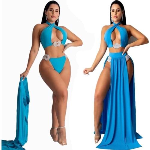 2021 New Bikini Sexy Swimsuit Split Triangle Bikini Blouse Three-piece Set beach wear swimming suit for women swimsuit