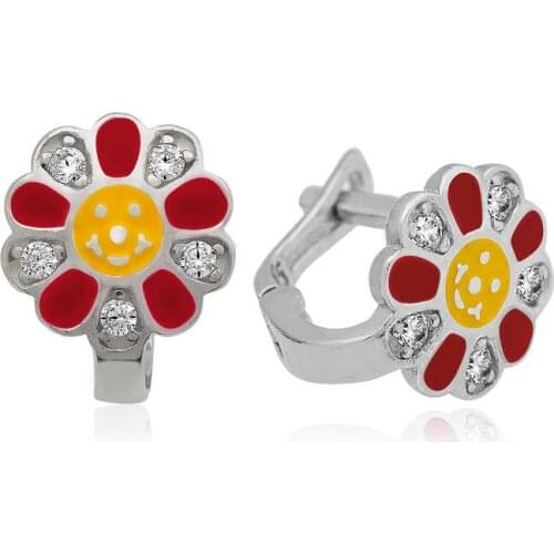 Original 925 Sterling Silver Red Daisy Earrings for Kids , Quality products , Flashy Designs, kinds of Hundreds of earrings