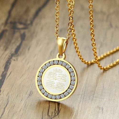 Stainless Steel Zircon Round Pendant Necklace for Men Gold Silver Color Hip Hop Religious Jewelry
