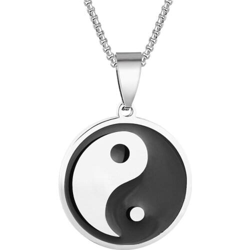 Stainless Steel Gossip Yin and Yang Figure Pendant Necklaces Mens Retro Necklace Religious Jewelry