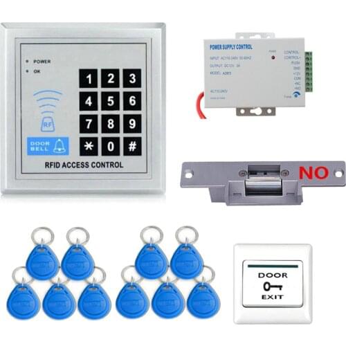 Full RFID Door Access Control System Kit Set (Electric Strike Lock + Armature Faceplate + Access Control Power Supply