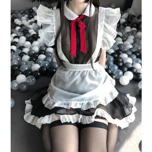 Christmas Cosplay Costume Sexy Transparent Lingerie Women Erotic Maid Waitress Servant Uniform Nightgown