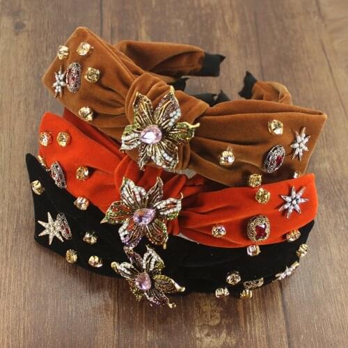 Vintage Big Bowknot Rhinestone Floewer Crystal Hairband Luxury Baroque Wide Headband For Women Accessories Girls Wedding Tiara