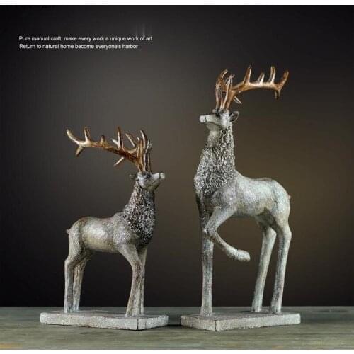 Vintage European Resin Animal Sculpture Simulation Elk Statue Crafts Table Top Decoration Two-piece Wedding Gift Home Decoration