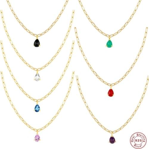 CANNER 925 Sterling Silver Colored Waterdrop Pendant Pendant Necklaces For Women Girls Multilayer Chain Necklaces Birthday Gifts