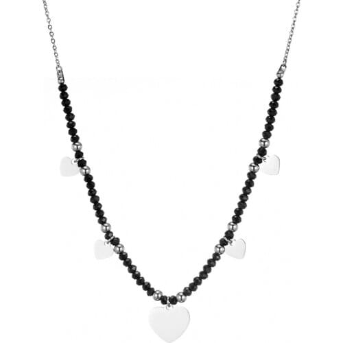 100% Stainless Steel Heart Crystal Beads Charm Necklace Silver Color String Beaded Choker Necklace Bohemian Jewellery Gifts 2020