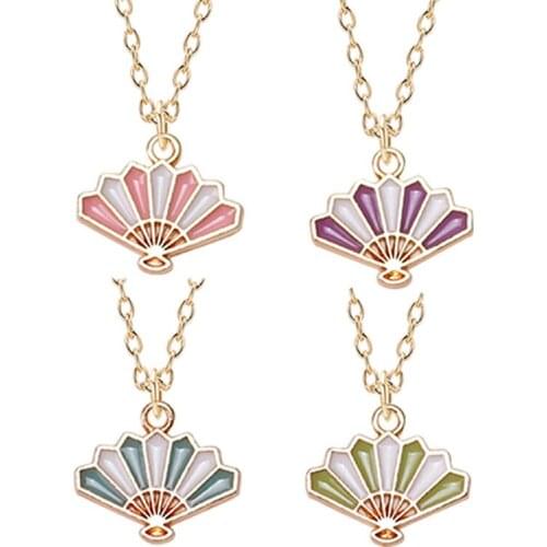 2020 New Vintage Multicolor Alloy Bff Necklace Folding Fan Pendant Best Friend Birthday Jewelry Accessories Gift Wholesale