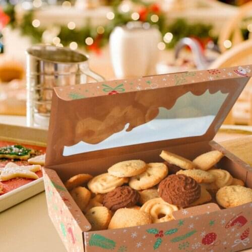 3Pcs Christmas Cookie Box Kraft Paper Candy Gift Boxes Bags Food Packaging Box Christmas Party Kids Gift New Year