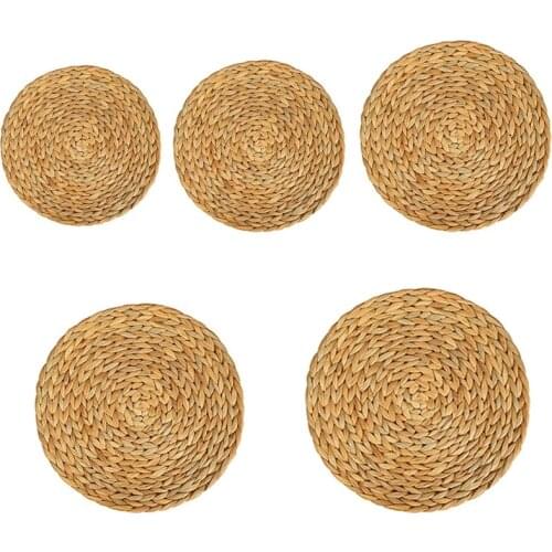 5 Pack Round Water Hyacinth Placemat ,Quality Woven Wicker Table Place Mats Cup Table Placemats Mug 18/25/30/35/38cm