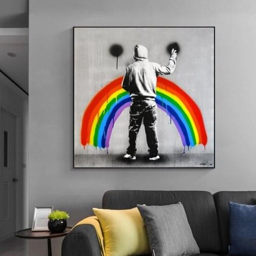 Abstract Graffiti Art Rainbow Canvas Painting on The Wall Art Posters Prints Wall Pictures for Living Room Home Wall Cuadros